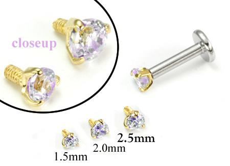 Tilum 18g-16g Internally Threaded Yellow Gold Prong-Set Lavender Jewel Top - Price Per 1