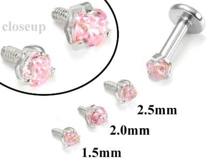 Tilum 18g-16g Internally Threaded White Gold Pink Jewel Top - Price Per 1
