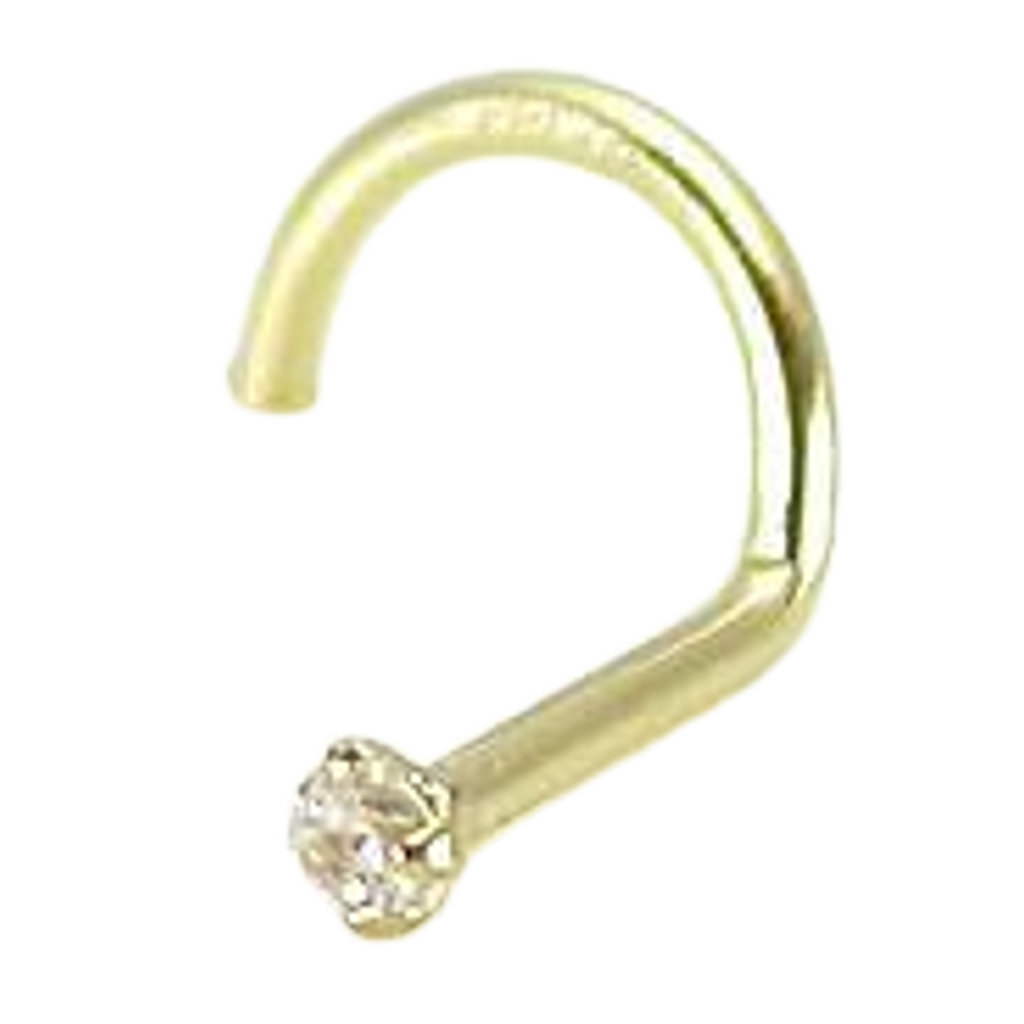 Tilum 20g 14kt Yellow Gold Nose Screw with 1.5mm Crystal Jewel - Right Bend