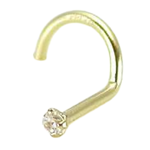 Tilum 20g 14kt Yellow Gold Nose Screw with 1.5mm Crystal Jewel - Right Bend