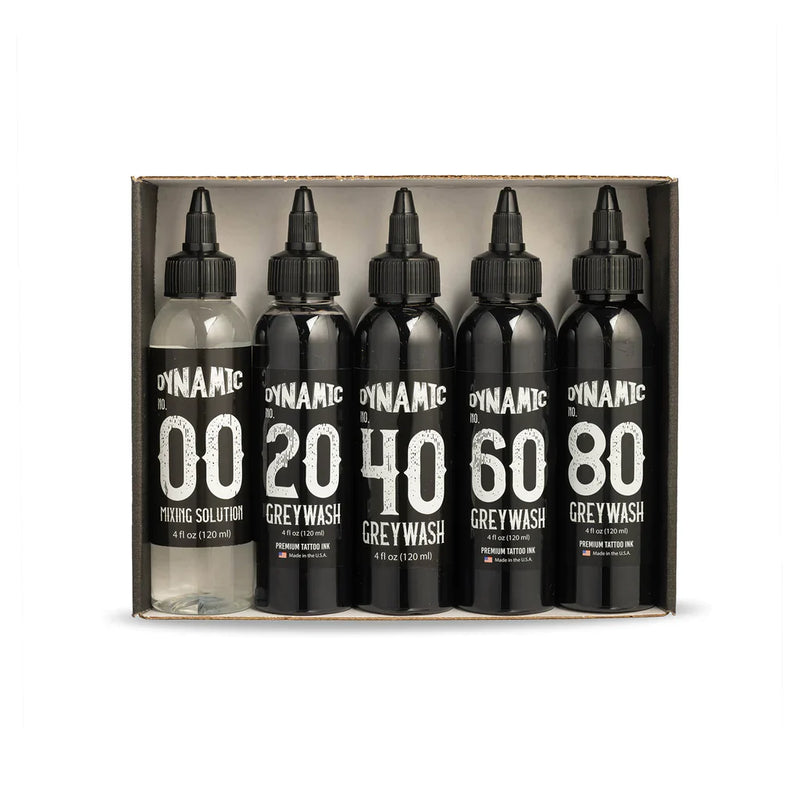 Dynamic Greywash Tattoo Ink Set with Mixing Solution — 5 Bottles