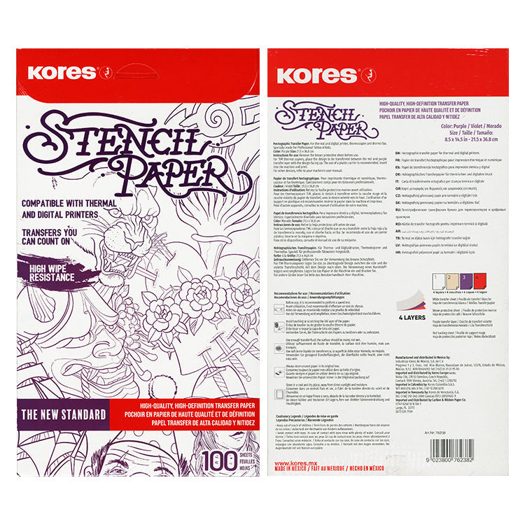 Kores Tattoo Stencil Transfer Paper — 100 Sheets — Pick Size
