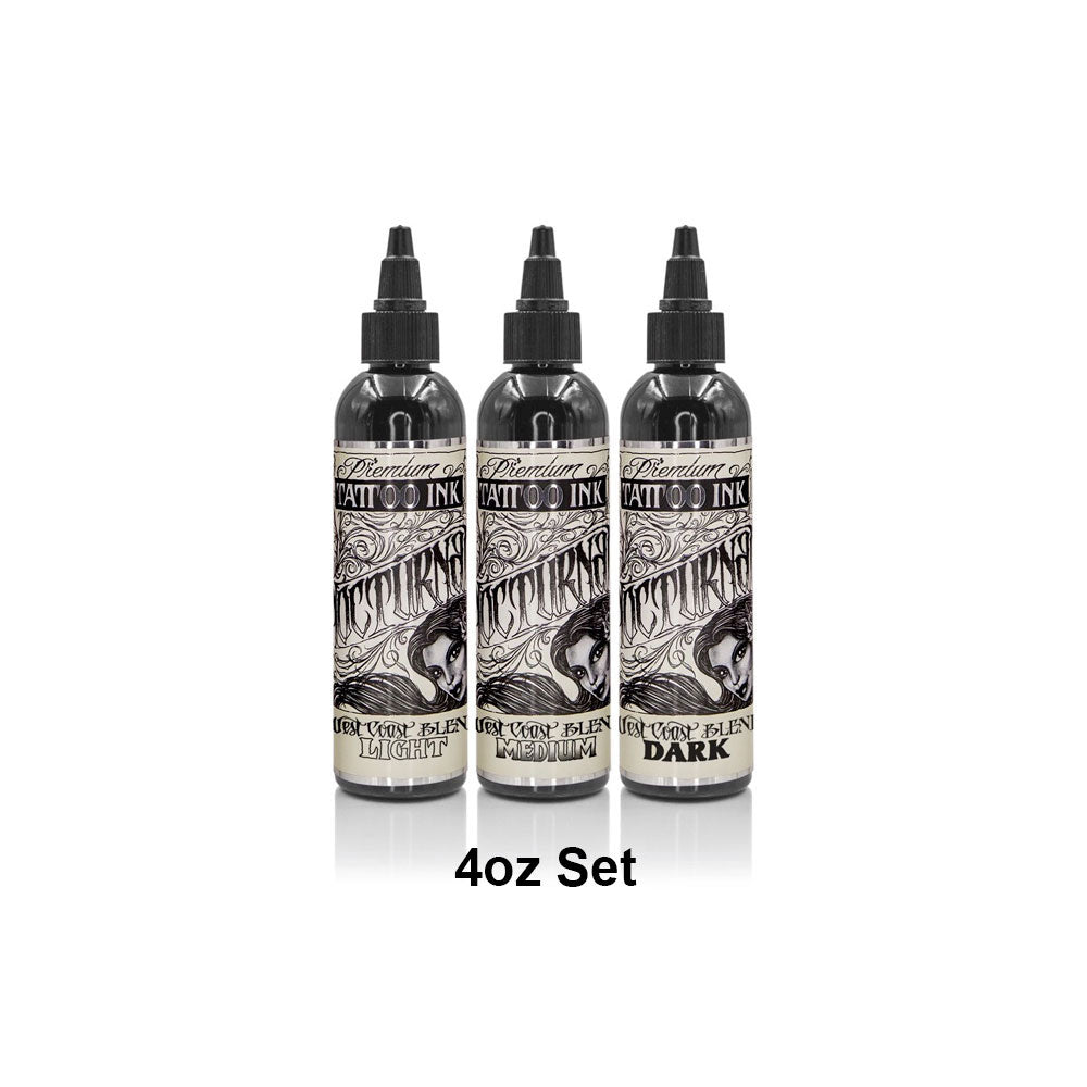 West Coast Blend Grey Wash Set of 3 Bottles — 4oz — Nocturnal Tattoo Ink