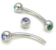 16g Micro Jeweled Eyebrow Bent Barbell with 180 Degree Gem Balls