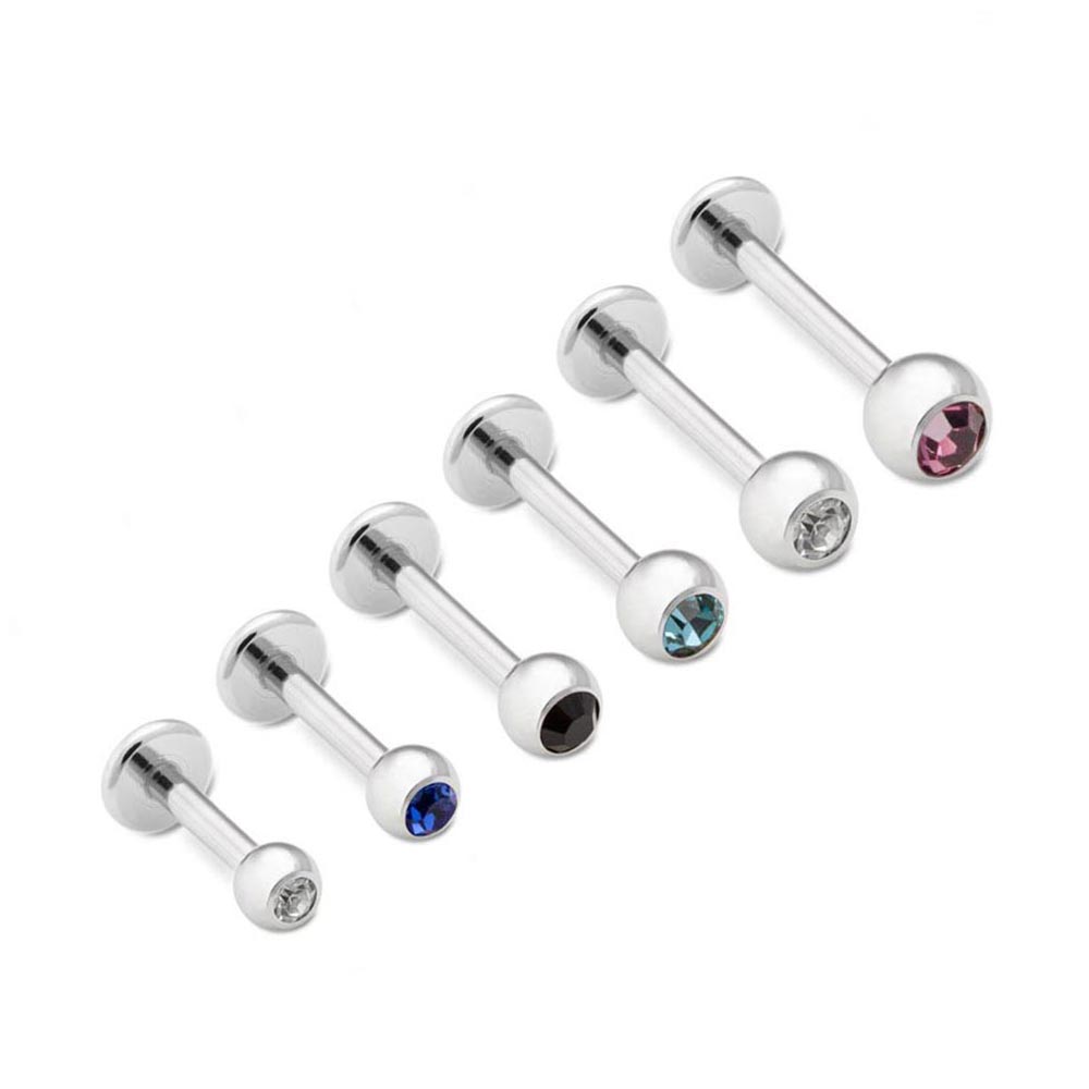 External Bezel Set Gem Ball with Flat-Back Labret - Stainless Steel - Choose Size - Price Per 1