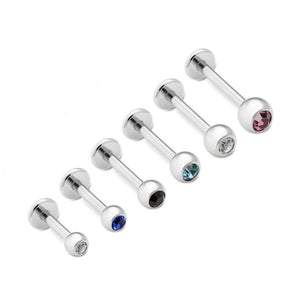 External Bezel Set Gem Ball with Flat-Back Labret - Stainless Steel - Choose Size - Price Per 1