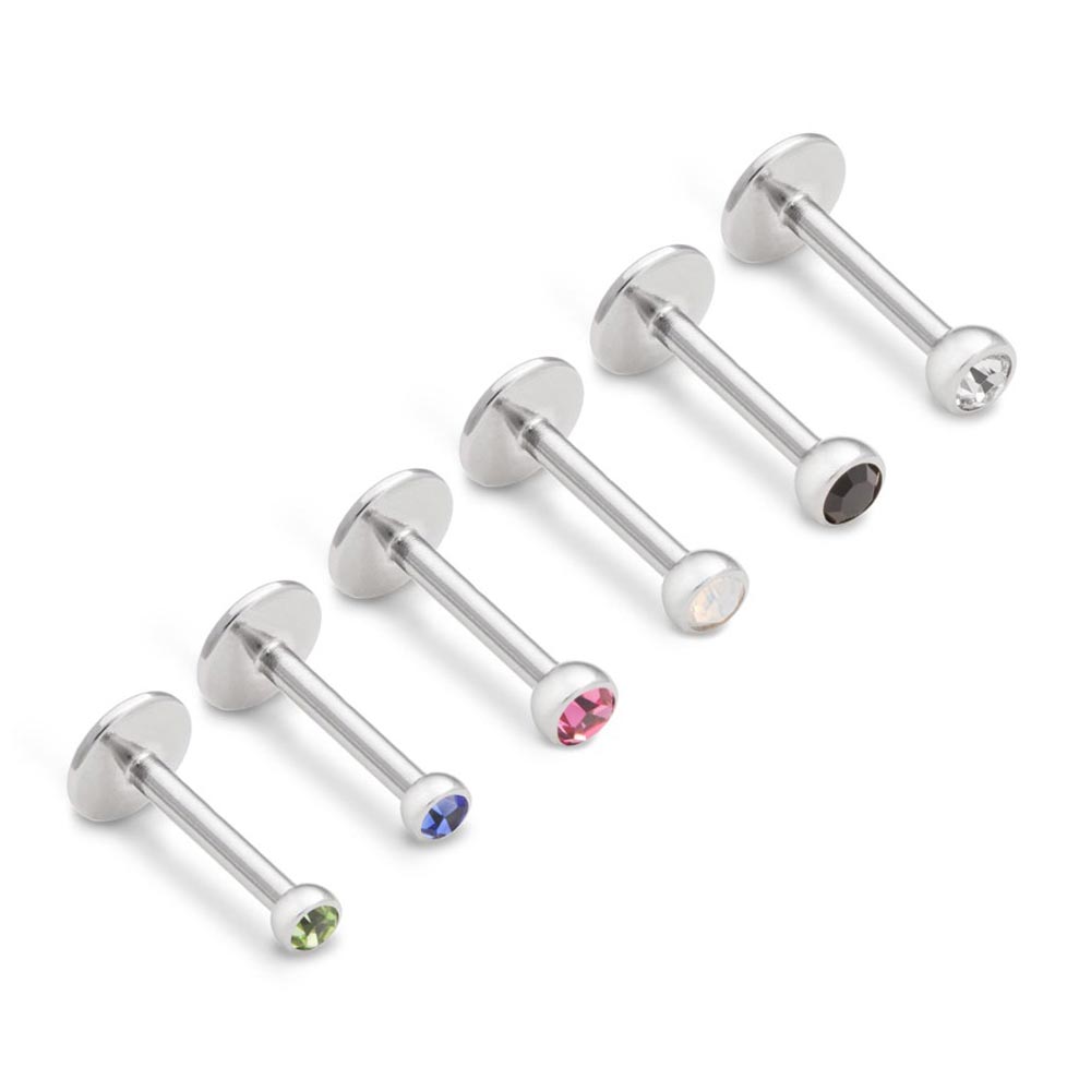 Internal Martini Bezel Set Gem with UFO Back Labret — Stainless Steel — Choose Size — Price Per 1