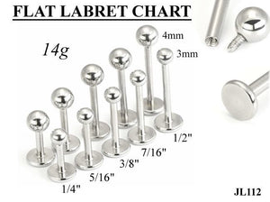 14g Internally Threaded Steel Lip Stud Labret Flat Back Disc