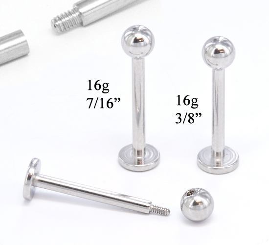 16g E-Z Piercing Labret Stud One-Step-Down-Threaded Labret - Price Per 1