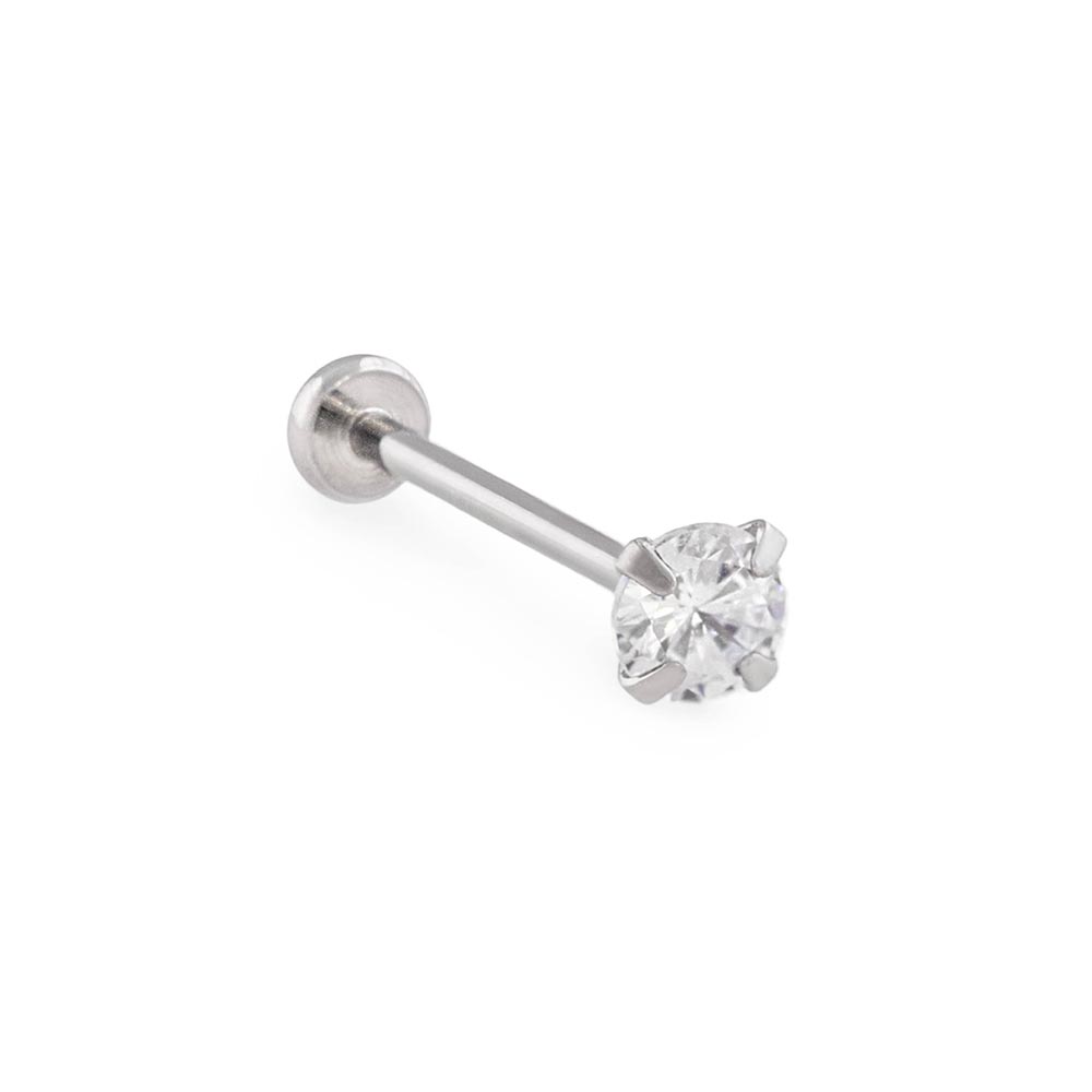 20g Crystal Jewel Threadless Flat Disc Steel Labret — Price Per 1