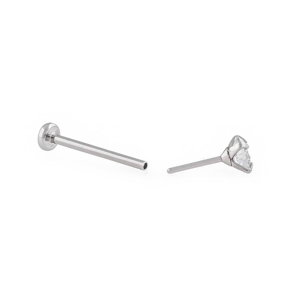20g Crystal Jewel Threadless Flat Disc Steel Labret — Price Per 1