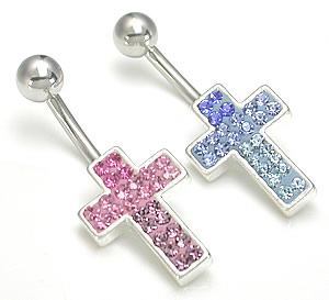 14g 7/16" Jewel Explosion Cross Belly Button Ring