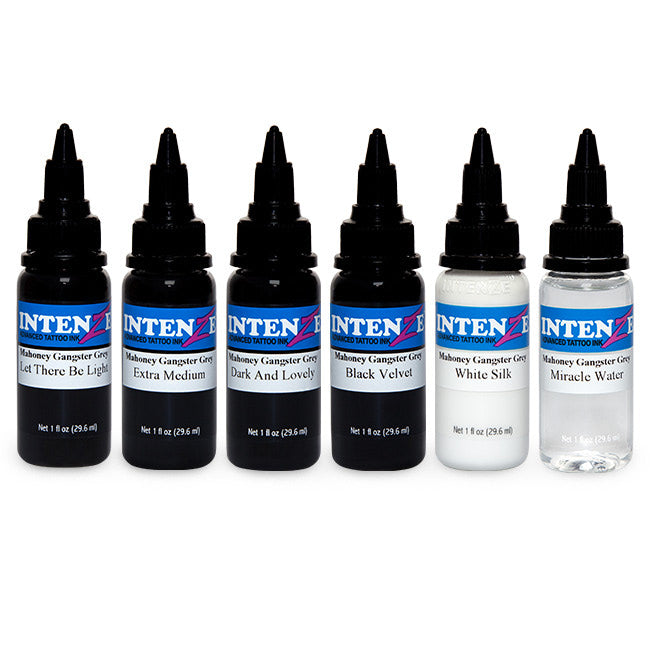 Mark Mahoney Gangster Grey 1oz Ink Set — Intenze Tattoo Ink — 6 Bottles