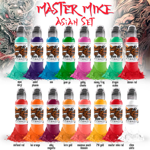 Master Mike 16-Color Asian Set — World Famous Tattoo Ink — 1oz