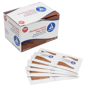 Povidone Iodine Prep Pads - Antiseptic - 100 pads per Box