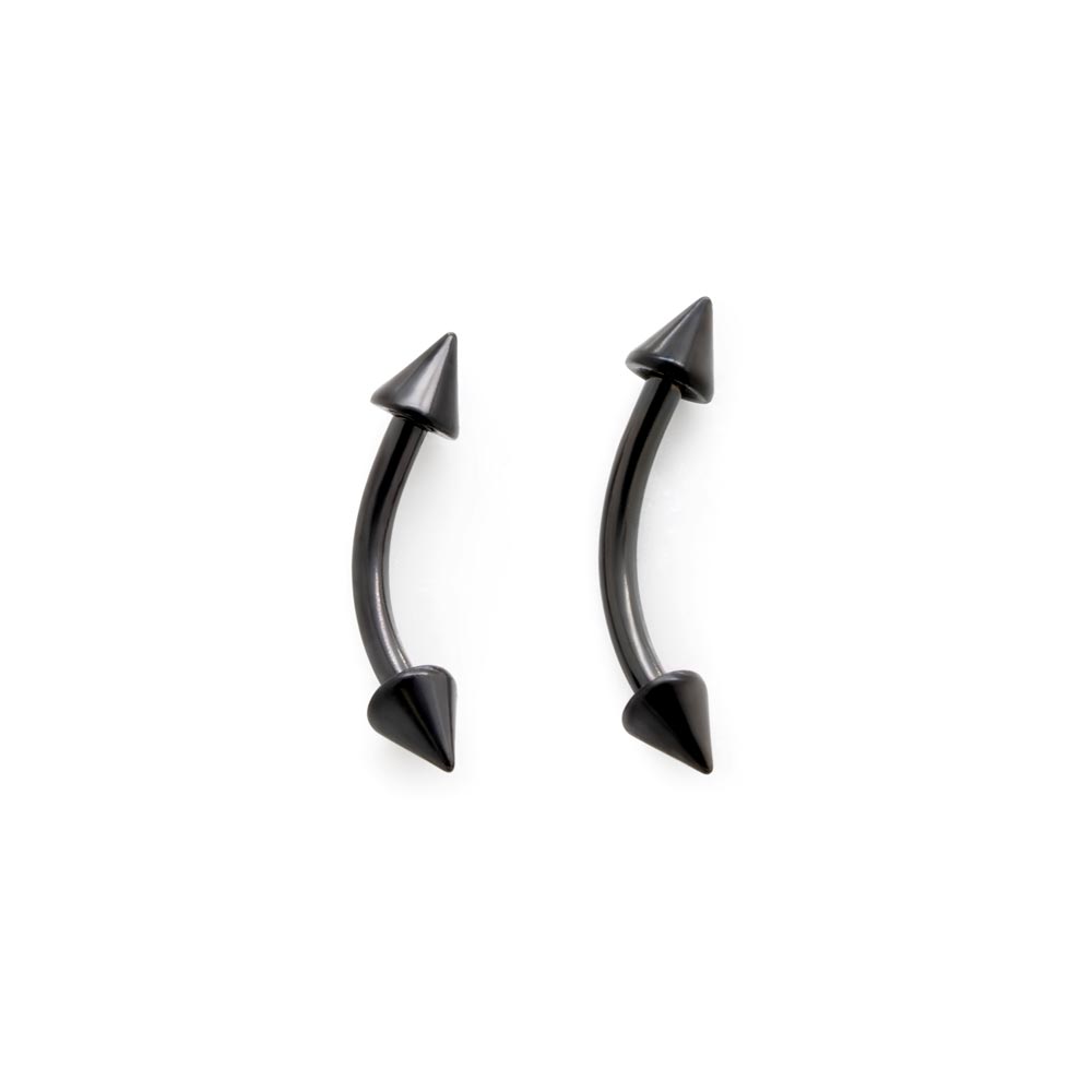 16g Externally Threaded PVD Black Titanium Bent Barbell w/ Cones — Price Per 1