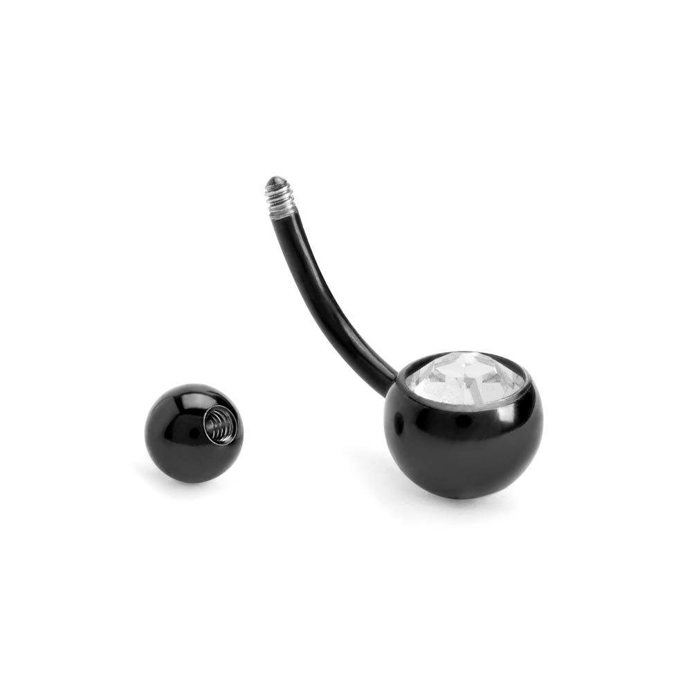 14g Externally Threaded PVD Black Titanium Navel Barbell w/ Single Jewel — Price Per 1