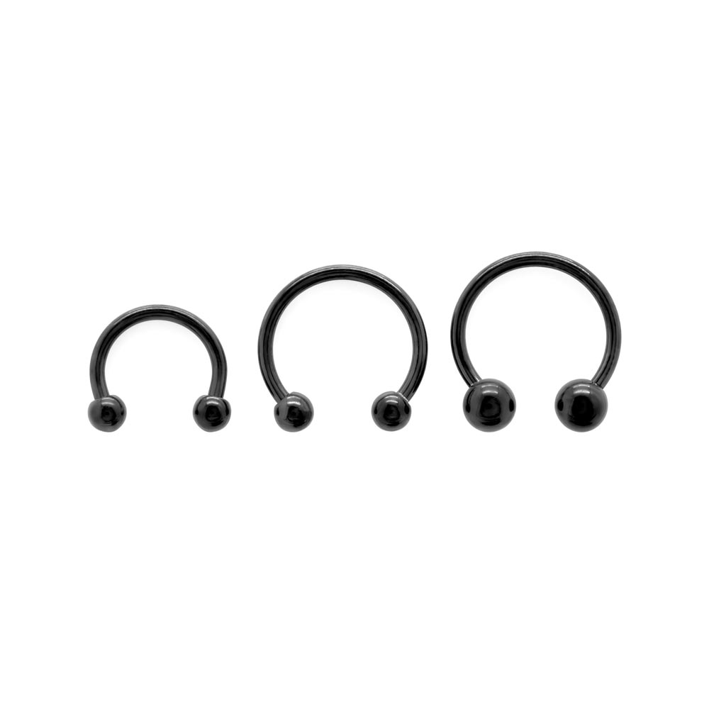 16g Externally Threaded PVD Black Titanium Circular Barbell w/ Balls — Price Per 1