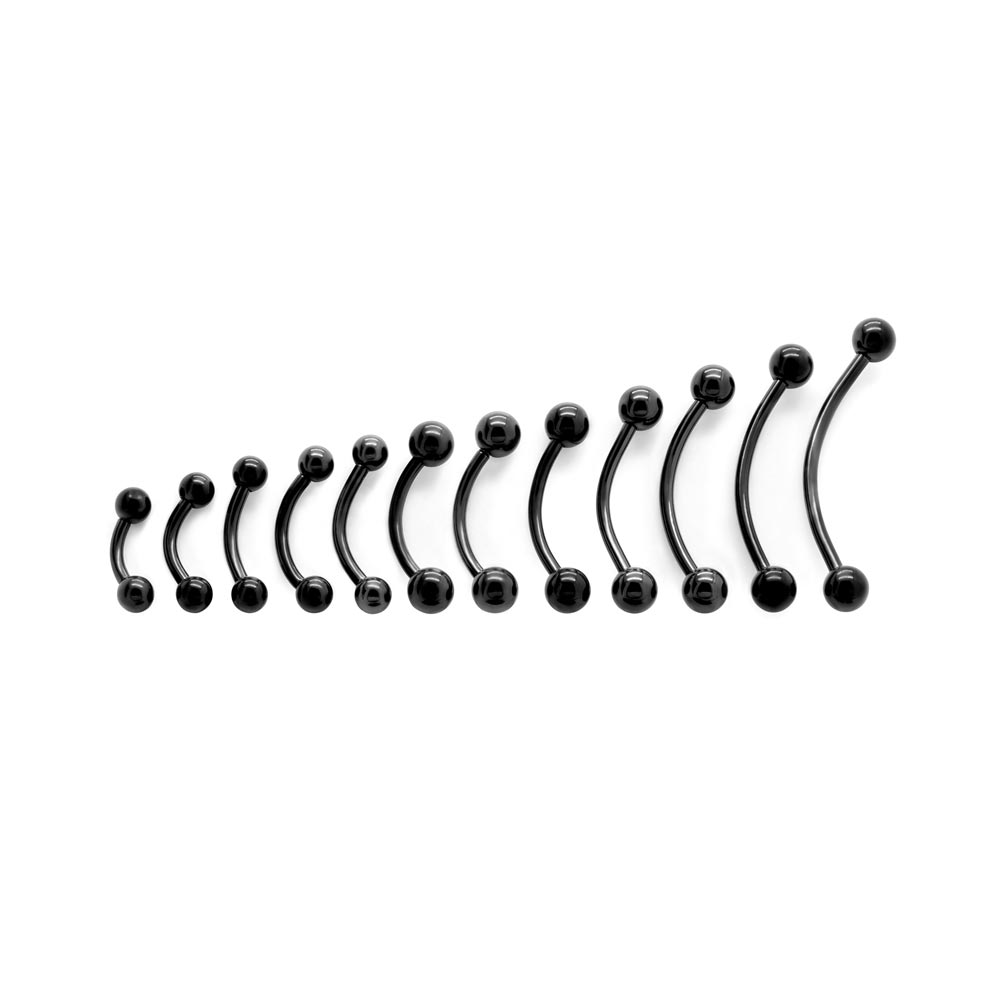 14g Externally Threaded PVD Black Titanium Bent Barbell w/ Balls — Price Per 1