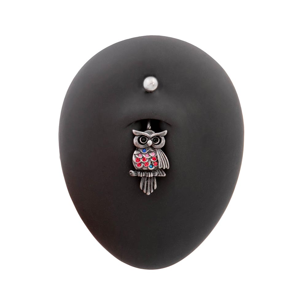 14g 7/16" Antique Jeweled Owl Belly Button Ring