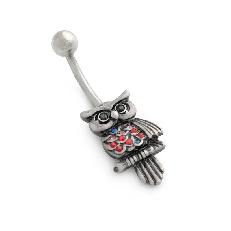 14g 7/16" Antique Jeweled Owl Belly Button Ring