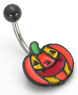 14g 7/16" PUMPKIN Face Belly Button Jewelry