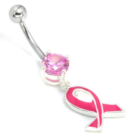 14g 7/16” Breast Cancer Ribbon Belly Button Ring
