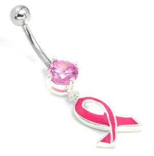 14g 7/16” Breast Cancer Ribbon Belly Button Ring