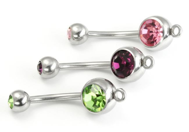 14g 7/16" Internal Double Jeweled Steel Belly Button Ring with Hoop — Add Your Own Charm