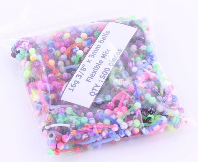16g 3/8" Eyebrow PTFE Bent Barbells with Acrylic Balls - Price Per 500