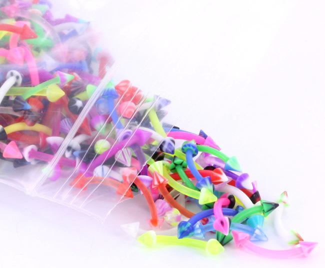 16g 3/8" Eyebrow PTFE Bent Barbells with Acrylic Cones - Price Per 20