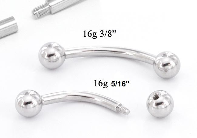 16g E-Z Piercing Curved Bent Barbell Step-Down Threaded