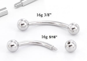 16g E-Z Piercing Curved Bent Barbell Step-Down Threaded