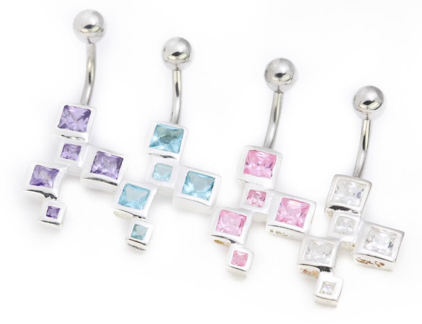 14g 3/8" Sterling Silver SQUARES Belly Piercing Jewelry
