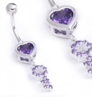 14g 3/8" HEART and KEY Belly Piercing Jewelry