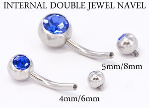 14g 7/16" Internal Double Gem Jeweled Belly 4mm/6mm