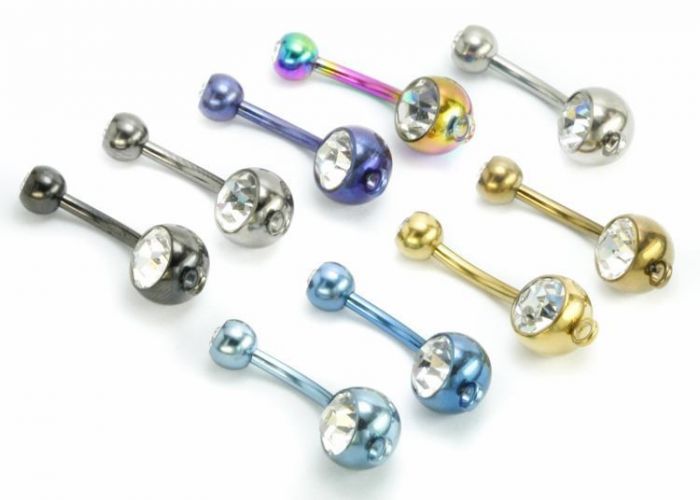 14g Externally Threaded Titanium Navel Barbell w/ Jeweled Balls & Hoop — Price Per 1
