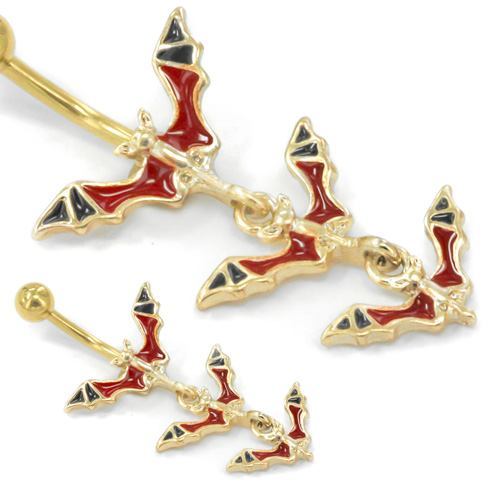 Triple Bats Gold Tone Belly Button Jewelry 14g 7/16"