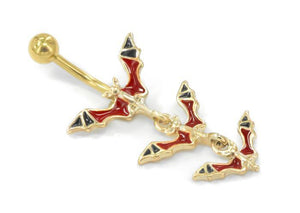 Triple Bats Gold Tone Belly Button Jewelry 14g 7/16"