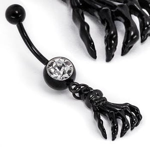 14g 7/16" BlackOut Navel Single Gem with Skeleton Hand