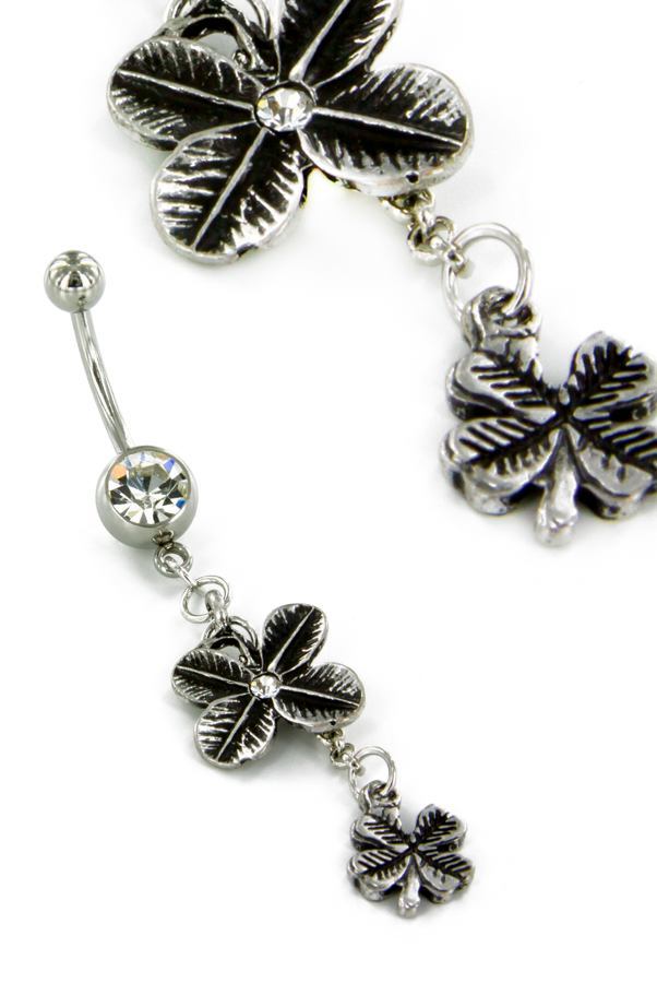 Double Luck Clover Navel 14g 7/16" Belly Button Jewelry