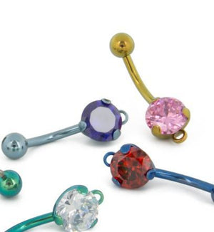 Tilum 14g 7/16" Internal Prong-Set Jeweled Titanium Belly Button Ring with Hoop - Add Your Own Charm