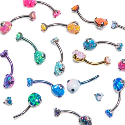 Double Prong-Set Opal Titanium Navel Curve