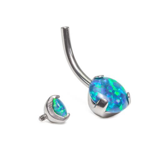 Double Prong-Set Opal Titanium Navel Curve