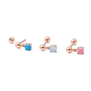 16g 5/16” Rose Gold-Plated Straight Stainless Steel Barbell with Opal Dangle