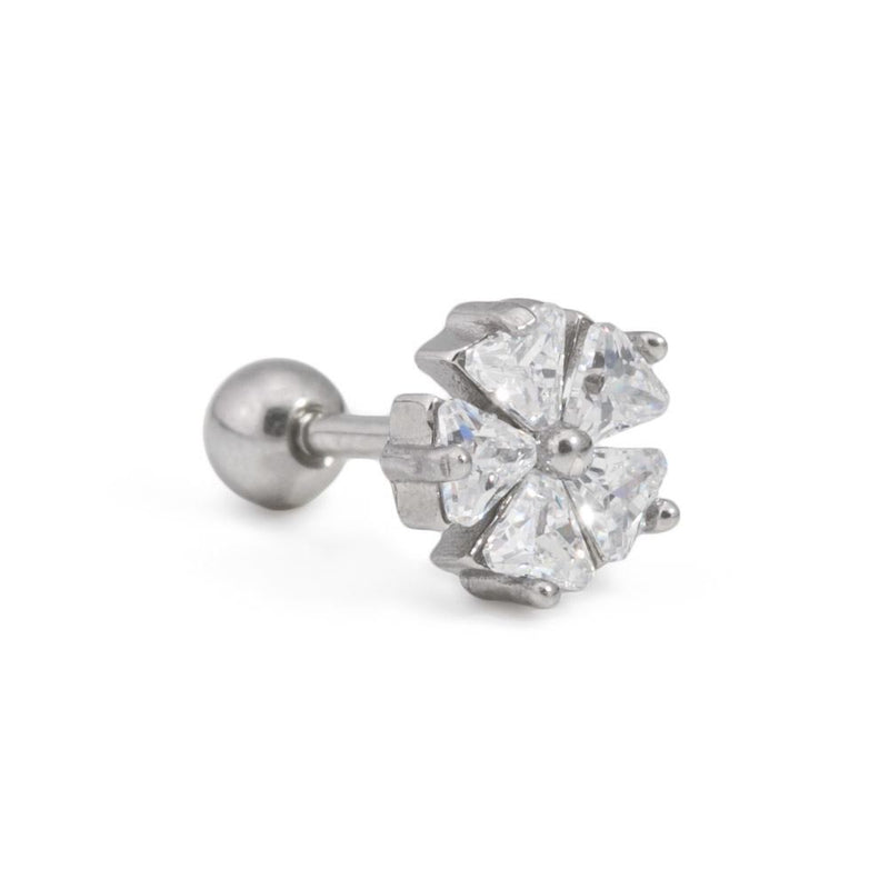 16g 5/16" Five-Petaled Crystal Flower Steel Barbell — Price Per 1