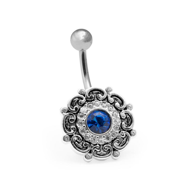 14g 7/16” Steel Jeweled Filigree Belly Button Ring