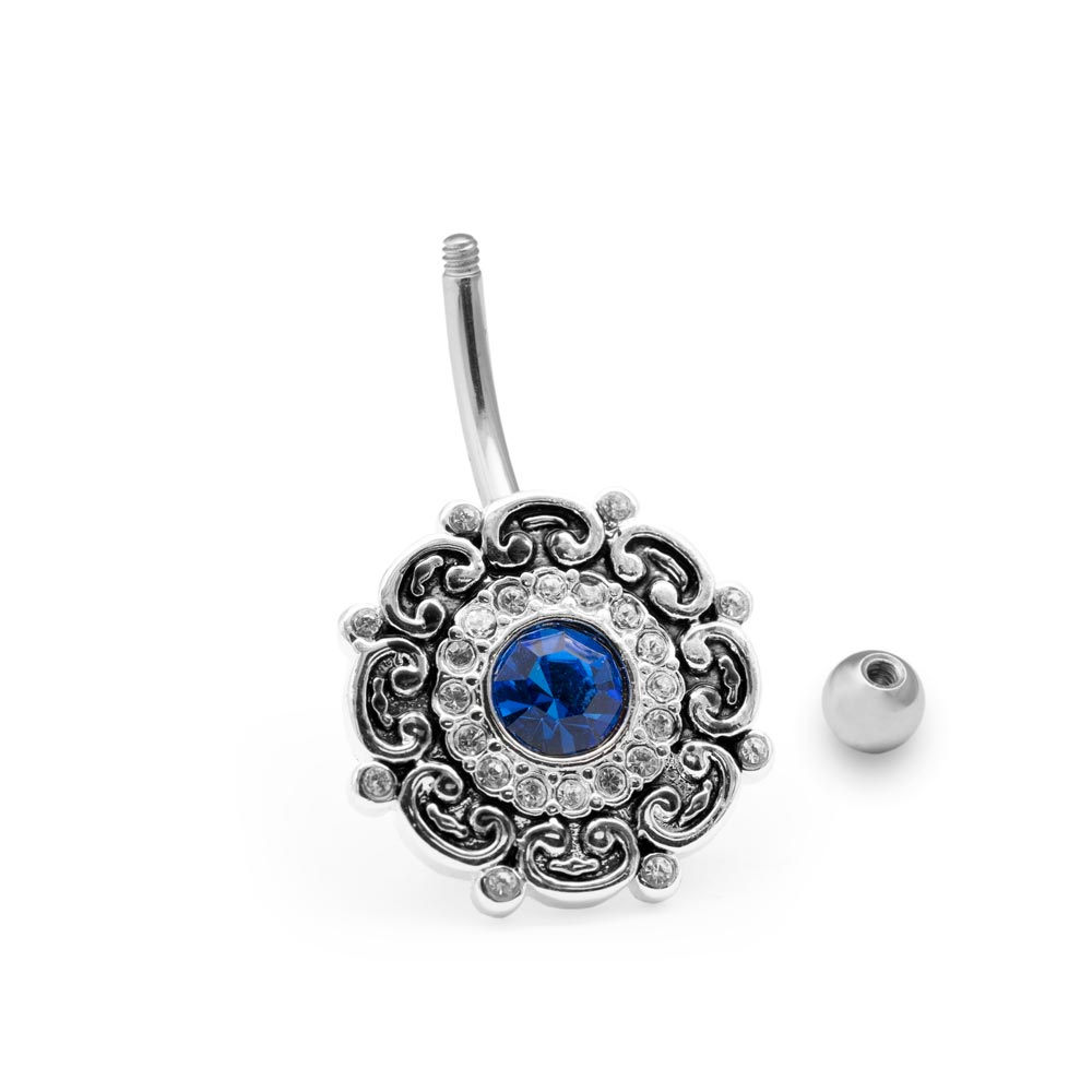 14g 7/16” Steel Jeweled Filigree Belly Button Ring