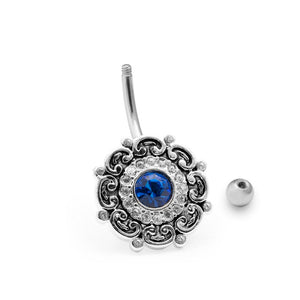 14g 7/16” Steel Jeweled Filigree Belly Button Ring