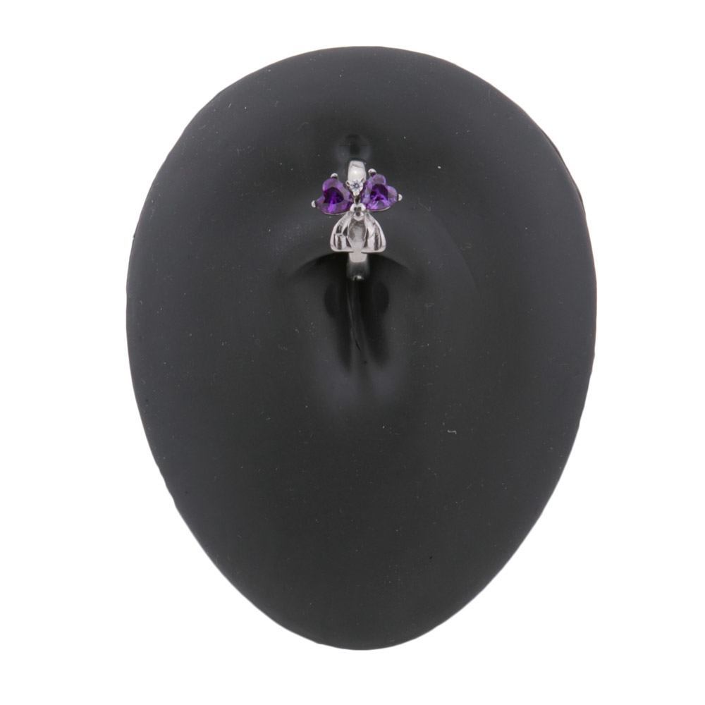 14g 3/8” Purple Jeweled Dual Heart Bow Steel Clicker — Price Per 1